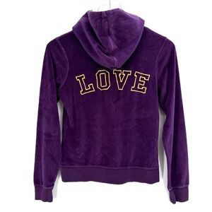 Y2K Wet Seal Velour Jacket LOVE Spellout Size S Zip Up Hoodie Sweatshirt Purple